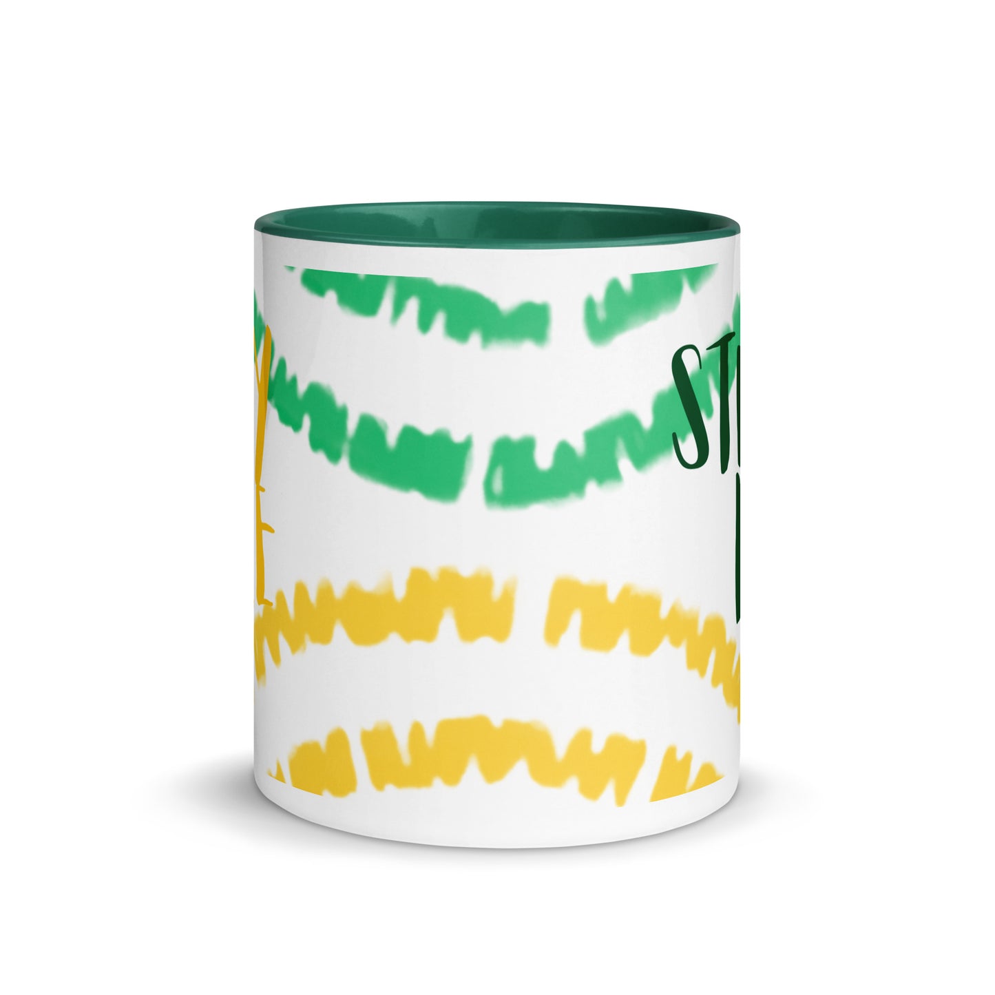 Luv Mugs By Nikki B 11oz White/Green STRESS LESS PRAY MORE Ceramic Mug with Green Color Inside