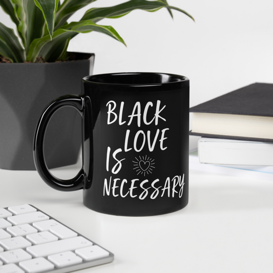 Luv Mugs By Nikki B- 11oz Ceramic Black Glossy "Black Love" Mug