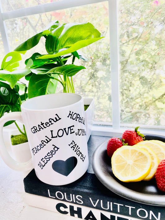 LuvMugs- 15 oz White Ceramic -OVERSIZED Affirmations Graffiti Mug