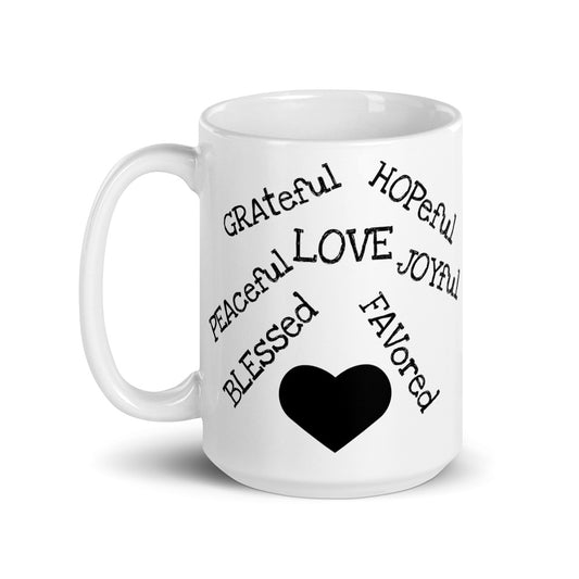 LuvMugs- 15 oz White Ceramic -OVERSIZED Affirmations Graffiti Mug