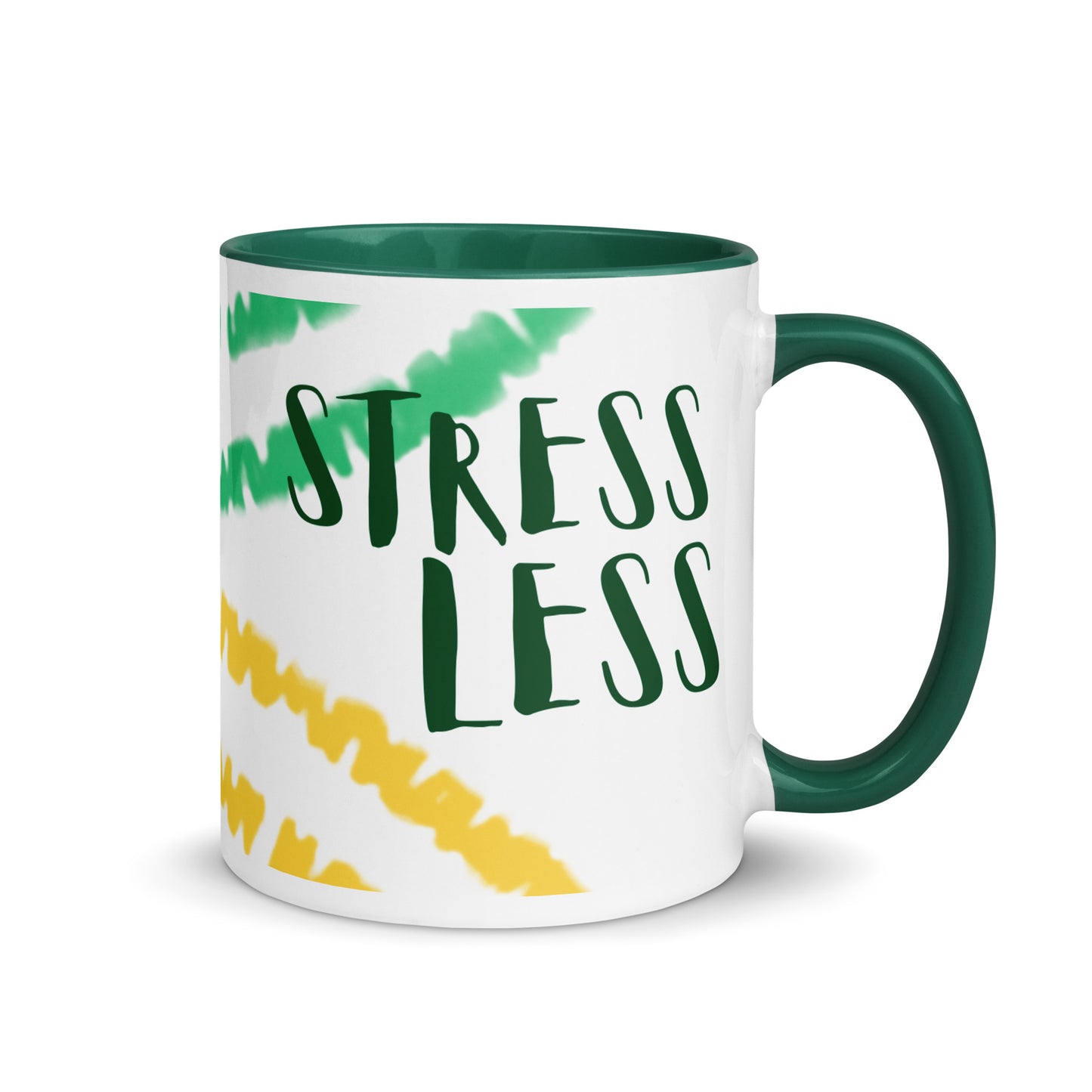 Luv Mugs By Nikki B 11oz White/Green  STRESS LESS PRAY MORE Ceramic Mug with Green Color Inside